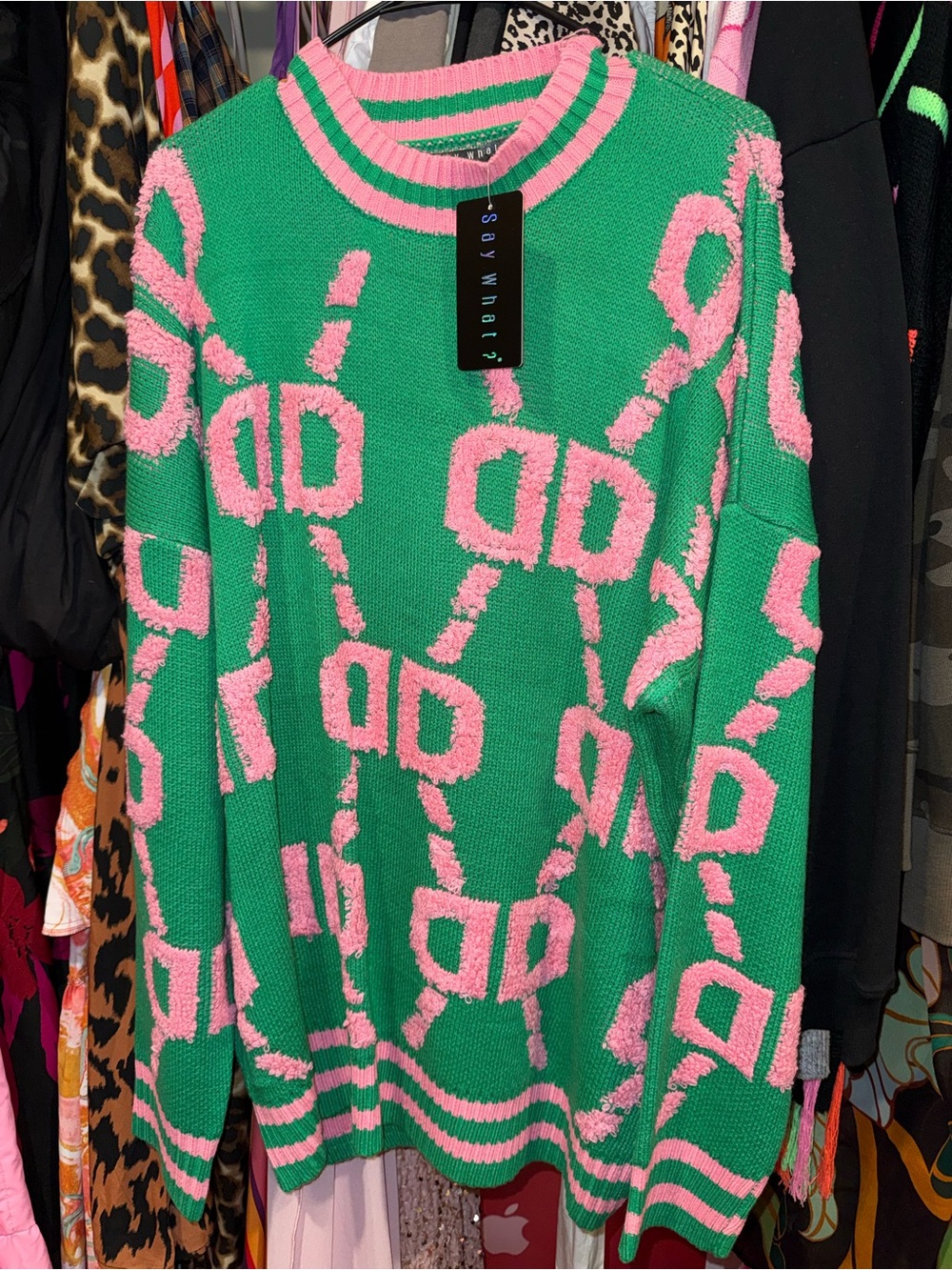 Green & Pink Patterned Sweater